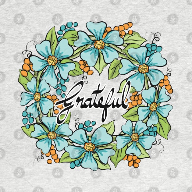 Grateful Floral Wreath Art by Designoholic